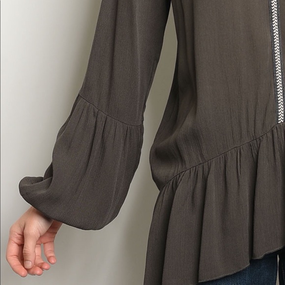 LAST 1❤️SHARP LONG SLEEVE RUFFLED OLIVE TUNIC TOP - Picture 5 of 8